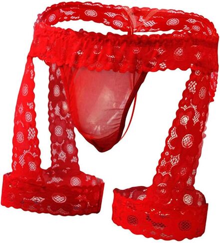 Walang Lip Men's Panties Lingerie Lace Low Rise Stretchy G-String Bikini Thong Underwear with Garter in Saudi Arabia
