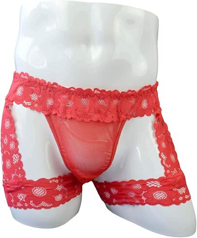 Walang Lip Men's Panties Lingerie Lace Low Rise Stretchy G-String Bikini Thong Underwear with Garter in Saudi Arabia