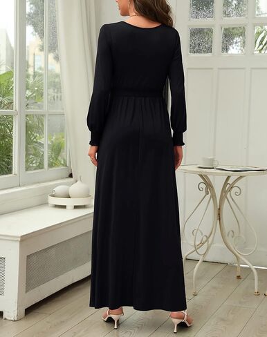 فستان Zattcas للسيدات 2023 بأكمام طويلة لخريف 2023 فستان طويل ملفوف برقبة على شكل حرف V وخصر وأساور فساتين طويلة مع جيوب in Kuwait