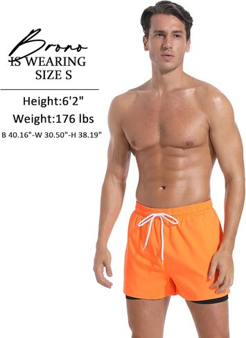 سروال سباحة رجالي من difficort مع بطانة مضغوطة، شورت سباحة سريع الجفاف مع جيوب بسحاب in Kuwait