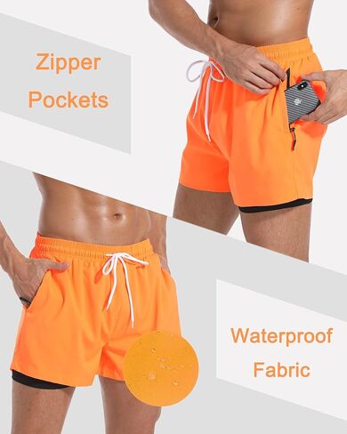 سروال سباحة رجالي من difficort مع بطانة مضغوطة، شورت سباحة سريع الجفاف مع جيوب بسحاب in Kuwait