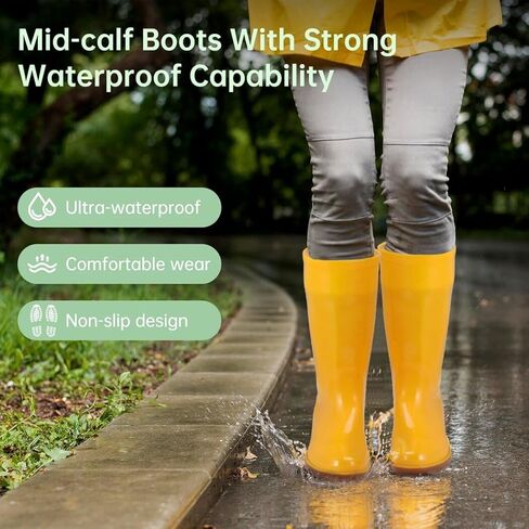COYLINK Women's Mid-calf Rain Boots, Waterproof Rain Footwear, Lightweight Garden Shoes, Fashionable Yellow Rain Boots for Gardening Cleaning And Outdoor Works in Kuwait