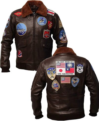 Vintagearc Mens Real Leather Fur Collar Flight Jacket Tom Air Force Aviator Pilot Flying G1 Bomber USAAF Maverick Jacket in Saudi Arabia