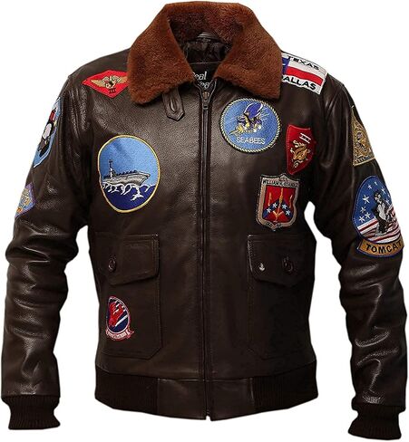 Vintagearc Mens Real Leather Fur Collar Flight Jacket Tom Air Force Aviator Pilot Flying G1 Bomber USAAF Maverick Jacket in Saudi Arabia