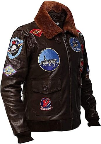 Vintagearc Mens Real Leather Fur Collar Flight Jacket Tom Air Force Aviator Pilot Flying G1 Bomber USAAF Maverick Jacket in Saudi Arabia