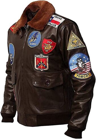 Vintagearc Mens Real Leather Fur Collar Flight Jacket Tom Air Force Aviator Pilot Flying G1 Bomber USAAF Maverick Jacket in Saudi Arabia