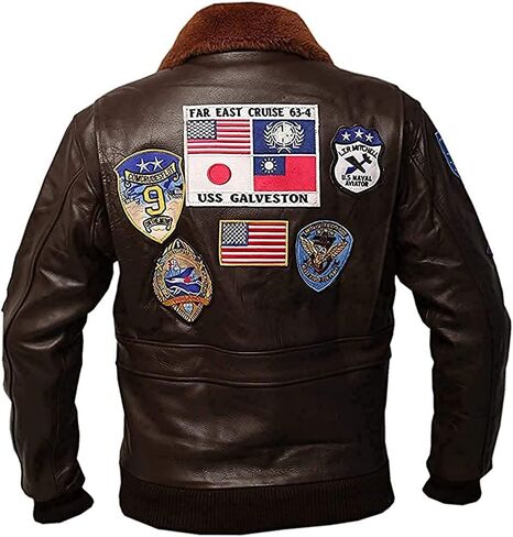 Vintagearc Mens Real Leather Fur Collar Flight Jacket Tom Air Force Aviator Pilot Flying G1 Bomber USAAF Maverick Jacket in Saudi Arabia