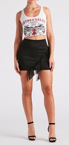 تنورة EG CHRIS G للسيدات من جلد الغزال بخصر مرتفع راعية البقر - تنانير قصيرة ضيقة قابلة للتمدد in Kuwait