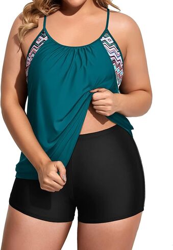 Holipick Plus Size Tankini Swimsuit for Women Two Piece Tummy Control Bathing Suit Blouson Tankini Top with Shorts in Saudi Arabia