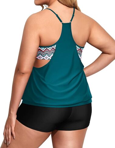 Holipick Plus Size Tankini Swimsuit for Women Two Piece Tummy Control Bathing Suit Blouson Tankini Top with Shorts in Saudi Arabia