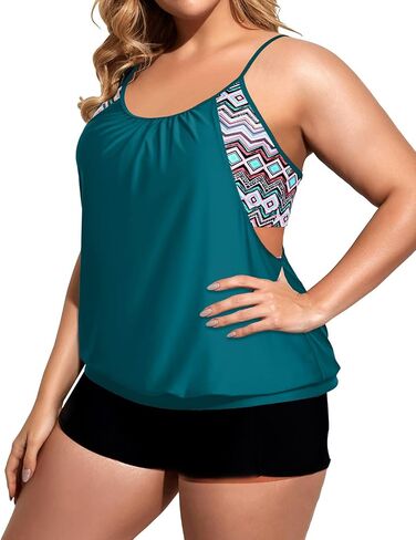 Holipick Plus Size Tankini Swimsuit for Women Two Piece Tummy Control Bathing Suit Blouson Tankini Top with Shorts in Saudi Arabia