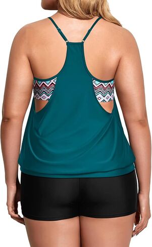 Holipick Plus Size Tankini Swimsuit for Women Two Piece Tummy Control Bathing Suit Blouson Tankini Top with Shorts in Saudi Arabia