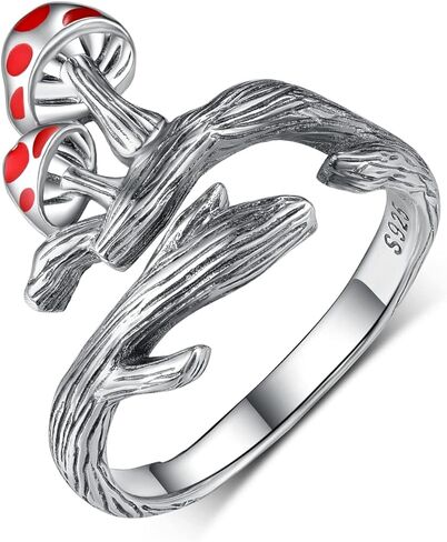CVRAVO Mushroom Ring 925 Sterling Silver Mushroom Adjustable Open Ring Cute Nature Jewelry Gifts for Women Girls in Kuwait