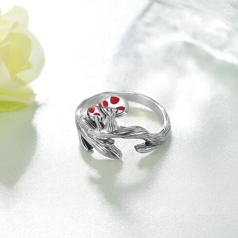 CVRAVO Mushroom Ring 925 Sterling Silver Mushroom Adjustable Open Ring Cute Nature Jewelry Gifts for Women Girls in Kuwait