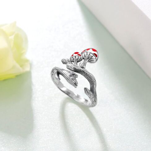 CVRAVO Mushroom Ring 925 Sterling Silver Mushroom Adjustable Open Ring Cute Nature Jewelry Gifts for Women Girls in Kuwait