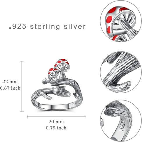 CVRAVO Mushroom Ring 925 Sterling Silver Mushroom Adjustable Open Ring Cute Nature Jewelry Gifts for Women Girls in Kuwait