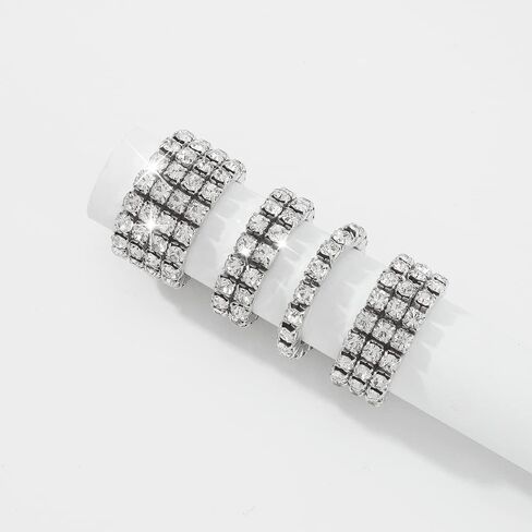 Wekicici 4pcs Silver Rhinestone Rings Set Fashion Elastic Crystal Rhinestone Stretch Ring Sparkling Accessories for Women Girls in Saudi Arabia