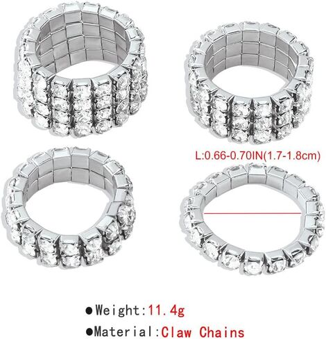 Wekicici 4pcs Silver Rhinestone Rings Set Fashion Elastic Crystal Rhinestone Stretch Ring Sparkling Accessories for Women Girls in Saudi Arabia