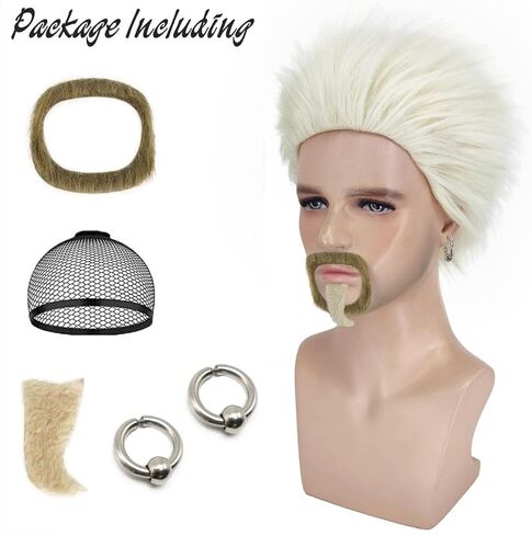 شعر مستعار زي الشيف الأشقر من CJK مع ملحقات للرجال شعر مستعار شائك المشاهير مع لحية ولحية وسكسوكة وأقراط رجالية مشبكة CJ015 in Kuwait