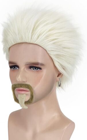 شعر مستعار زي الشيف الأشقر من CJK مع ملحقات للرجال شعر مستعار شائك المشاهير مع لحية ولحية وسكسوكة وأقراط رجالية مشبكة CJ015 in Kuwait