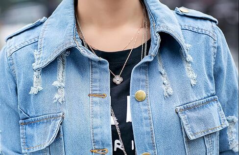 جاكيت Tanming النسائي الكاجوال من قماش الدنيم الممزق بأكمام طويلة ومعطف جينز ممزق in Kuwait