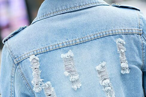 جاكيت Tanming النسائي الكاجوال من قماش الدنيم الممزق بأكمام طويلة ومعطف جينز ممزق in Kuwait