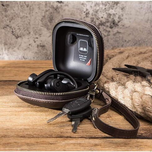 حافظة جلدية Powerbeats Pro، حافظة جلدية بمحفظة للعملات المعدنية، حافظة واقية محمولة للسفر من الجلد للرجال من Hiram لصندوق شحن Powerbeats Pro (القهوة)... in Saudi Arabia