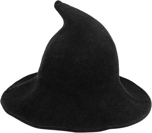 قبعة WOOPOWER للهالوين الساحرة، قبعات صوف محبوكة عصرية للسيدات، قبعة واسعة الحواف قابلة للطي، قبعة مدببة للبالغين، إكسسوار أزياء تنكرية لحفلات الهالوين (الحجم: 56-58 سم) in Kuwait
