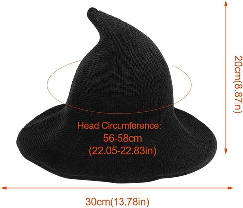 قبعة WOOPOWER للهالوين الساحرة، قبعات صوف محبوكة عصرية للسيدات، قبعة واسعة الحواف قابلة للطي، قبعة مدببة للبالغين، إكسسوار أزياء تنكرية لحفلات الهالوين (الحجم: 56-58 سم) in Kuwait