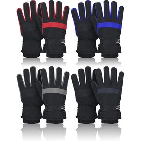 Eurzom 4 Pairs Kids Winter Ski Snow Gloves Warm Gloves Waterproof and Windproof Adjustable Kids Rain Gloves for Kids, 4 Colors