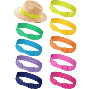 Tigeen 9 Pcs Bow Tie Stretchable Hat Band Hat Ribbon Women's Costume Headwear Panama Hatband for Cowboy Hat Men Women