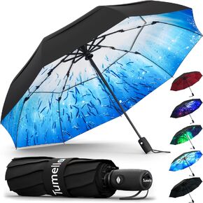 TUMELLA Unbreakable Windproof Travel Umbrella (Compact, Superior & Beautiful), Small Strong but Light Portable and Automatic Folding Rain Umbrella, Durable Premium Grip, Fits Car & Backpack in Kuwait