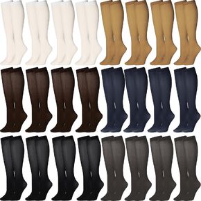 24 Pairs Women Trouser Socks Opaque Stretchy Nylon Trouser Socks for Women Knee Socks Bulk Dress Sock