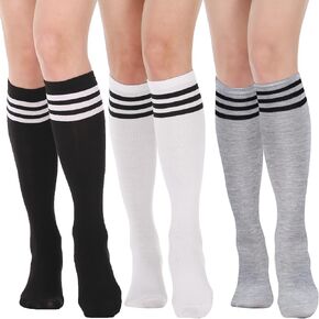 DRESHOW 3 Pairs Casual Tube Socks Cotton Knee High Socks for Women Solid Knit Knee Long Stocking Leg Warmer All Season Gift in Saudi Arabia