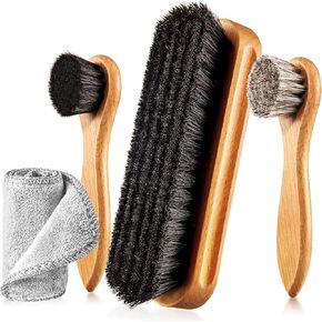 4 Pcs Horsehair Shoe Brush Kit Polishing Daubers Applicators Leather Care Brushes Shine Cleaning Cloth with Cloth(Shoe Brush Set D) in Saudi Arabia