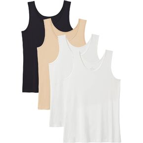 Knuffnee Basic Women Tank Tops Stretch Tanks Undershirt Scoop Neck Cami Tank Top 4 Pack