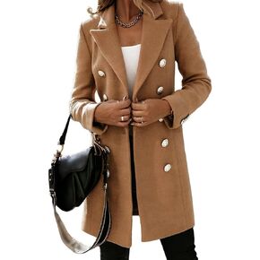 IDEALSANXUN Womens Wool Coat Double Breasted Mid Length Fall Winter Peacoat Trench Coat Jackets 2023