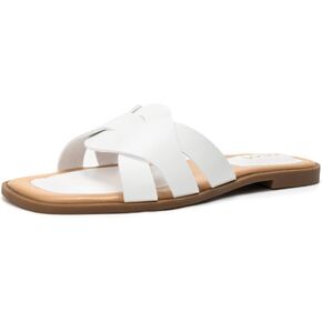 Colgo Women Square Slide Sandals Open Toe Slip on Flat Sandals for Women