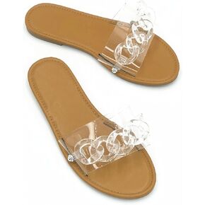 pearl&she Women Summer Glitter Candy Color Chain Slides Flat Low Wedge Sparkle ladies Sandals Shoes