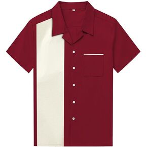 Anchor MSJ Men's 50s Male Clothing Rockabilly Style Cotton Mens Shirts Short Sleeve Fifties Bowling Casual Button-Down Shirts in Kuwait
