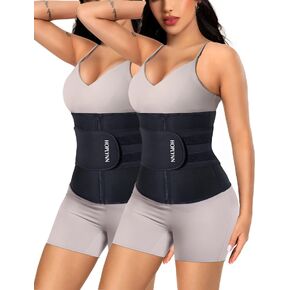 HOPLYNN 2 Pack Neoprene Sweat Waist Trainer Corset Trimmer Shaper Belt for Women, Workout Plus Size Waist Cincher Stomach Wraps Bands Black Large in Kuwait