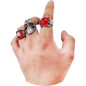 INENIMARTJ Vintage Silver Punk Rings for Men Women Knuckle Stacking Ring Cool Gothic Ring Dragon Lion Skull Rings Set Personality Exaggerated Finger Joint Ring For Boy Size:10