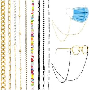 17 MILE 9 PCS Face Mask Chain Holder Around Neck for Women, Gold and Black Glasses Chain and Cords Lanyard Set Anti-Lost in Kuwait