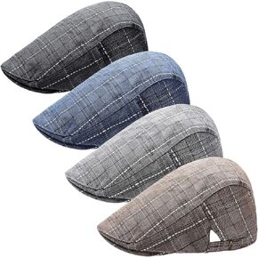 4 Pcs Men's Newsboy Cap Cotton Flat Cap Adjustable Plaid Beret for Men Driving Hunting Cabbie Taxi Driver Golf Gatsby Hats for Men, 4 Style Multicolor in Saudi Arabia
