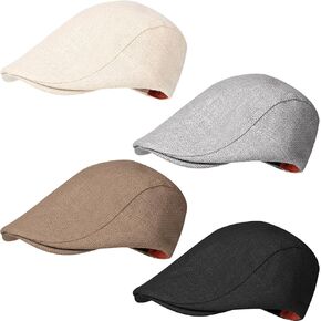 4 Pcs Flat Cap Soft Fitted Newsboy Hat Irish Hats for Men Driving Cabbie Hats Summer Cotton Linen Vintage Scally Cap Adjustable for Golf Baseball Hunting Boys Costume, 4 Colors in Saudi Arabia