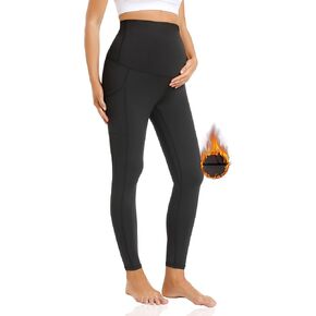 V VOCNI Maternity Fleece Lined Leggings with Pockets Over The Belly Yoga Pants Thermal Winter Workout Leggings for Women in Kuwait