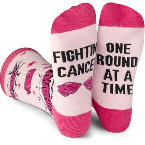 Beat Cancer Socks - Funny Novelty Gift for Cancer Survivor or Chemo Patient - For Women and Men (Pink Boxing Gloves)