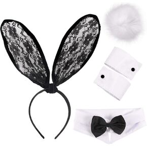 إكسسوارات أزياء الأرنب الأسود الأبيض الأرنب طوق الأصفاد هالوين مثير الأرنب مجموعة تأثيري للنساء in Kuwait