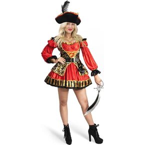 مجموعة زي القرصان الإسباني الأحمر للنساء من Spooktacular Creations مع قبعة وحزام وحقيبة للهالوين للبالغين in Saudi Arabia