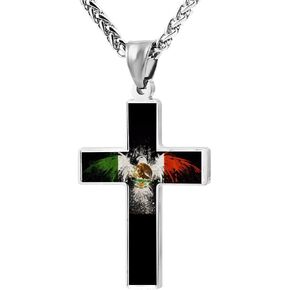 Elelab Fashion Mexican Flag Bird Cross Necklace Zinc Alloy Pendant Creative Personalized Accessories Prayer Christian 24 Inch in Saudi Arabia